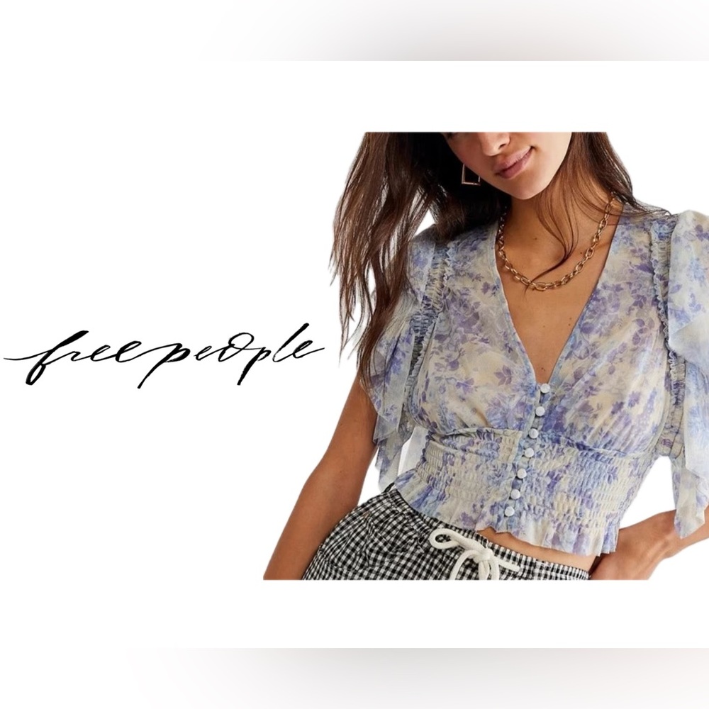 Free People Blue and White Floral Blouse